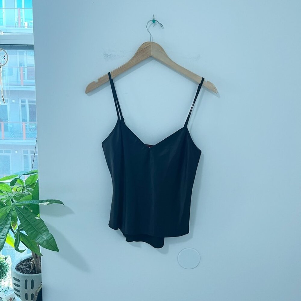 STAUD Black Satin Slip Tank Top